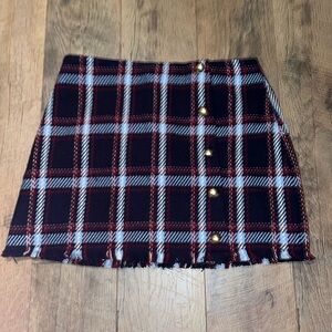 NWT Forever 21 red white & blue plaid thick mini skirt with brass buttons